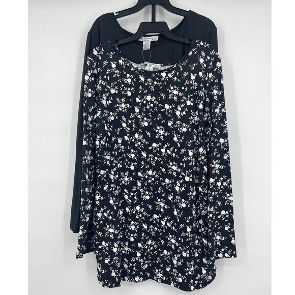 Emma's Expressions Maternity 2 Pack Long Sleeve Black Floral Shirts Tops NEW Sm - Picture 1 of 9